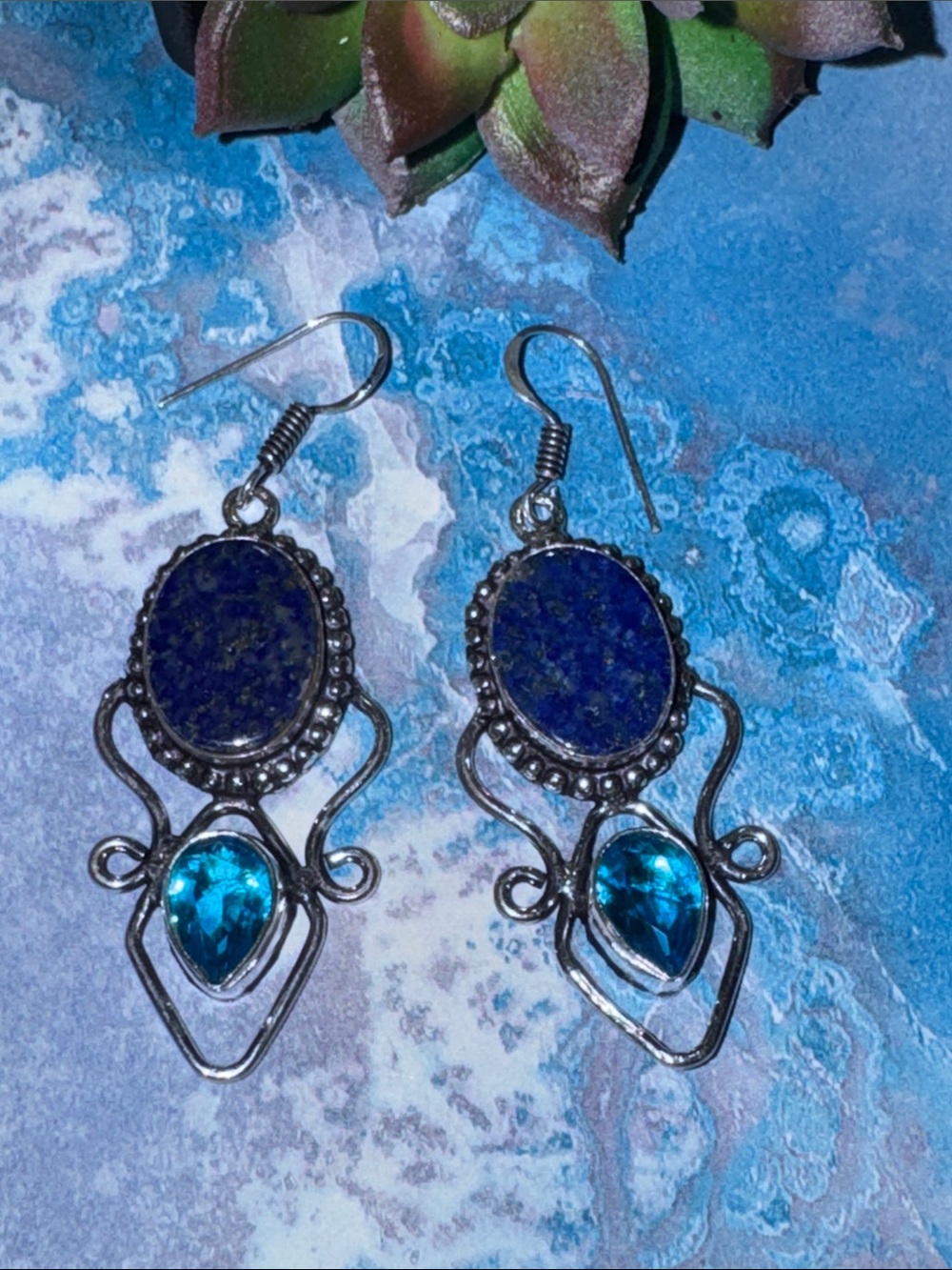 Lapis & Topaz Silver Earrings